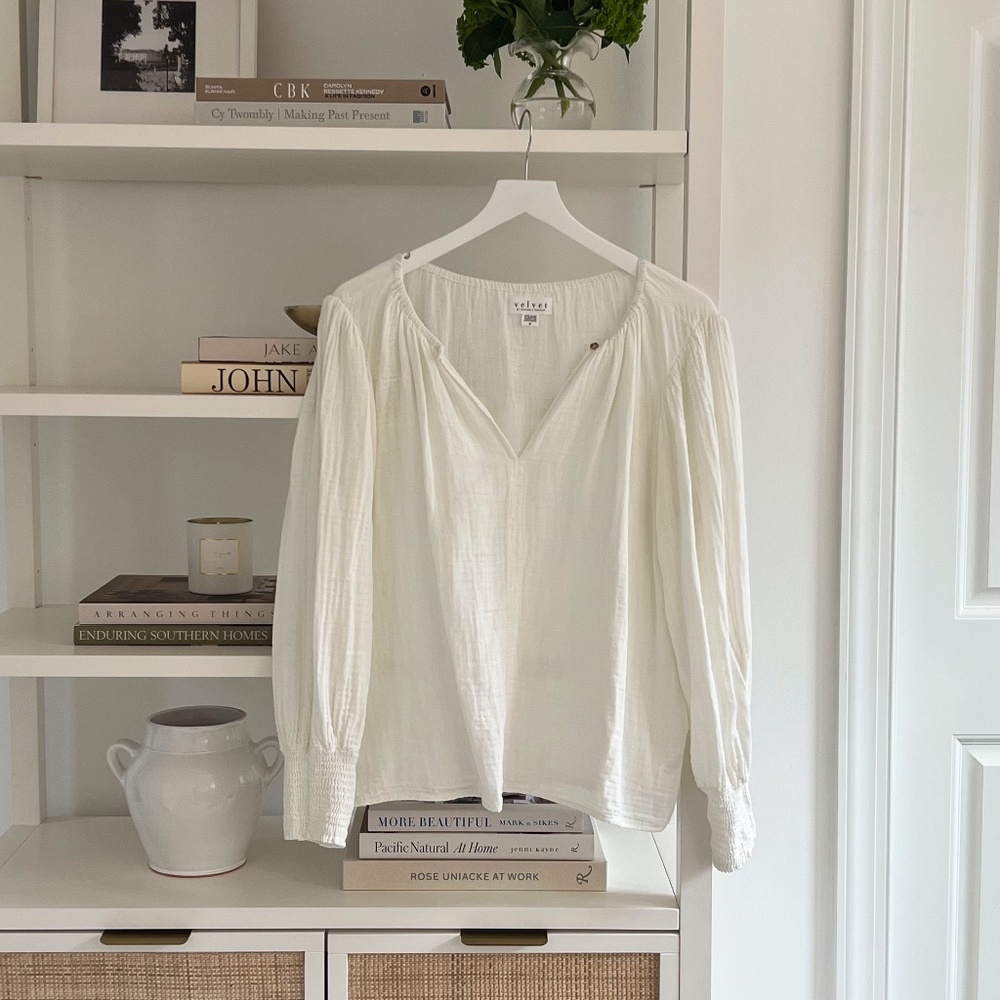 Velvet by Graham & Spencer White Cotton Gauze Long Sleeve Blouse Medium